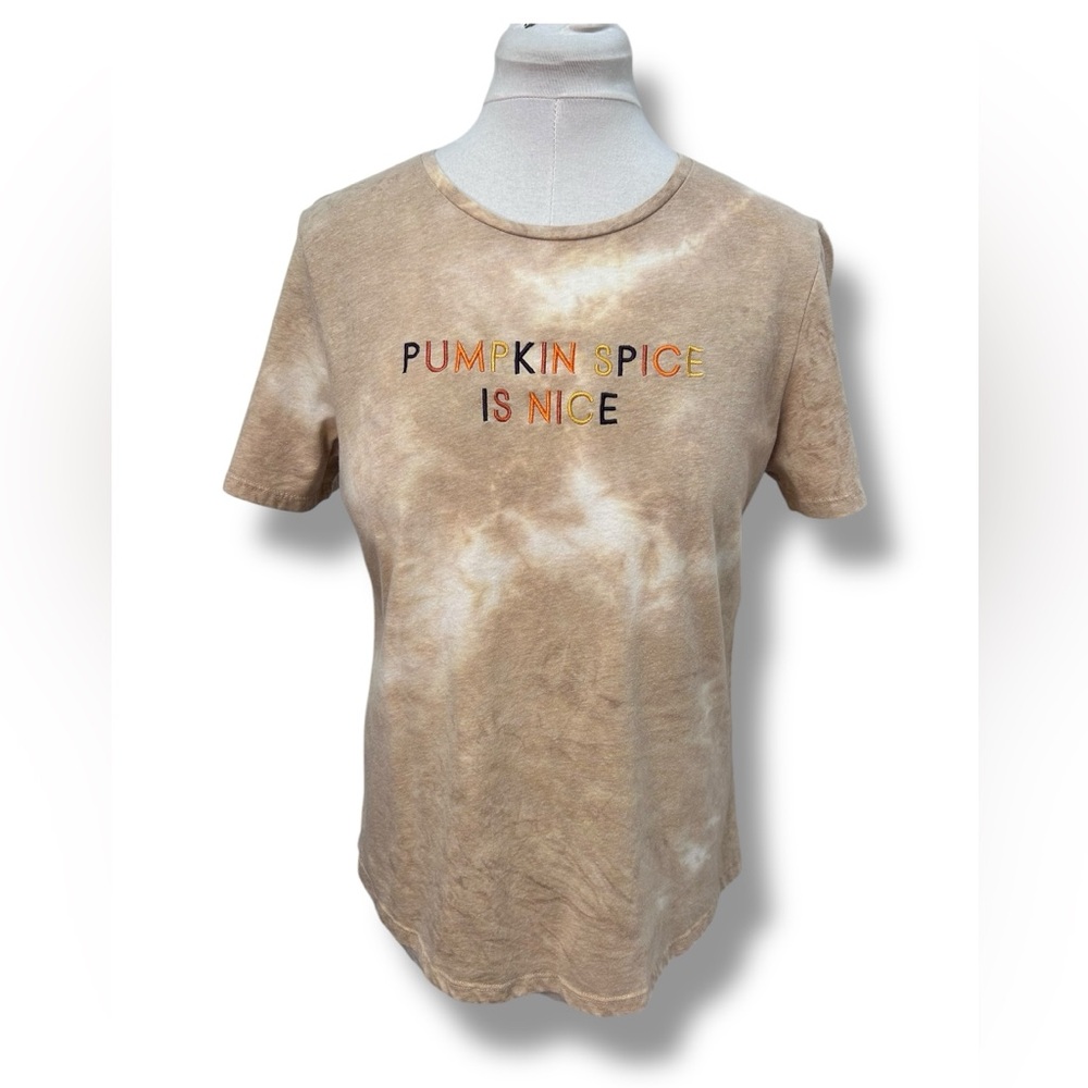 Pumpkins & Potions Women’s Short Sleeve Fall Holiday Neutral Tie Dye Tee L